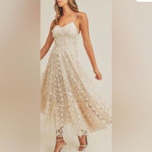 Thirty Thirty Elegant Cream Maxi Dress with Floral Accents